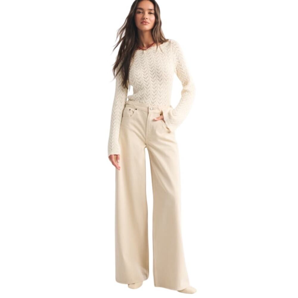Abercrombie & Fitch Beige Ultra High Wide Leg Jeans 18 Short Minimalistic NEW
